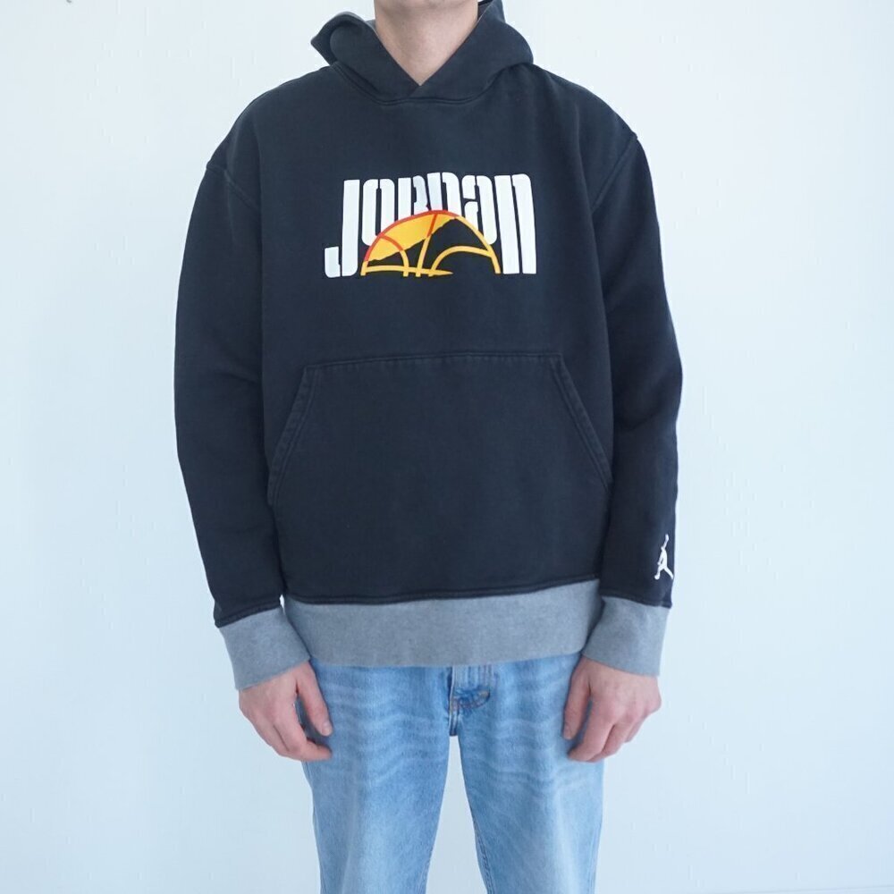 Air Jordan Black Yellow All Over Print AOP Airman Hooded Pullover Sweatshirt XL
